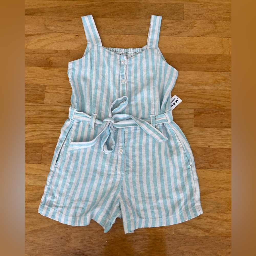 Blue and white striped romper